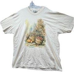 Vintage 90s Nature Graphic T Shirt Size XL Lee Total Cotton Fall Harvest USA