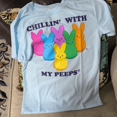 Peeps Men’s M Light Blue Cotton Crew Neck Chillin’ With My Peeps Graphic T-Shirt