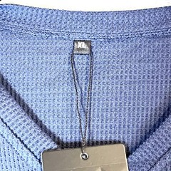 Ficerd Men’s Solid Blue V-neck Long Sleeve Thermal Waffle T-Shirt Size XL