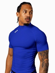 Nxtrnd Men’s Turtleneck Compression T-Shirt, Short Sleeve Mock Neck (Blue, Me…