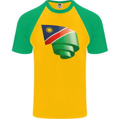 Curled Namibia Flag Namibian Day Football Mens s/S Baseball T-Shirt