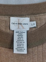 Calvin Klein Jeans Shirt Mens Large Brown Ribbed Knit Crewneck Ringer Tee Cotton