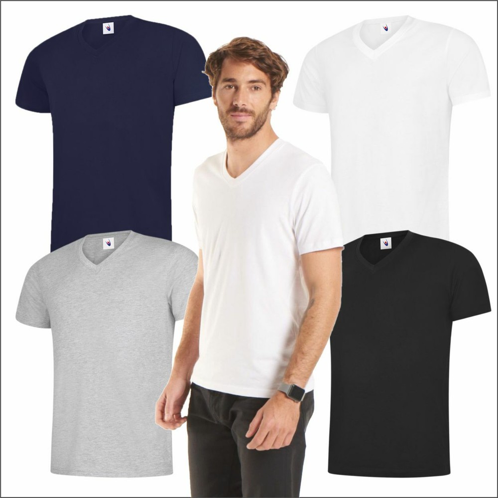 Uneek CLASSIC V NECK T-SHIRT Men’s Cotton Short Sleeve v-Neck Plain Workwear Tee
