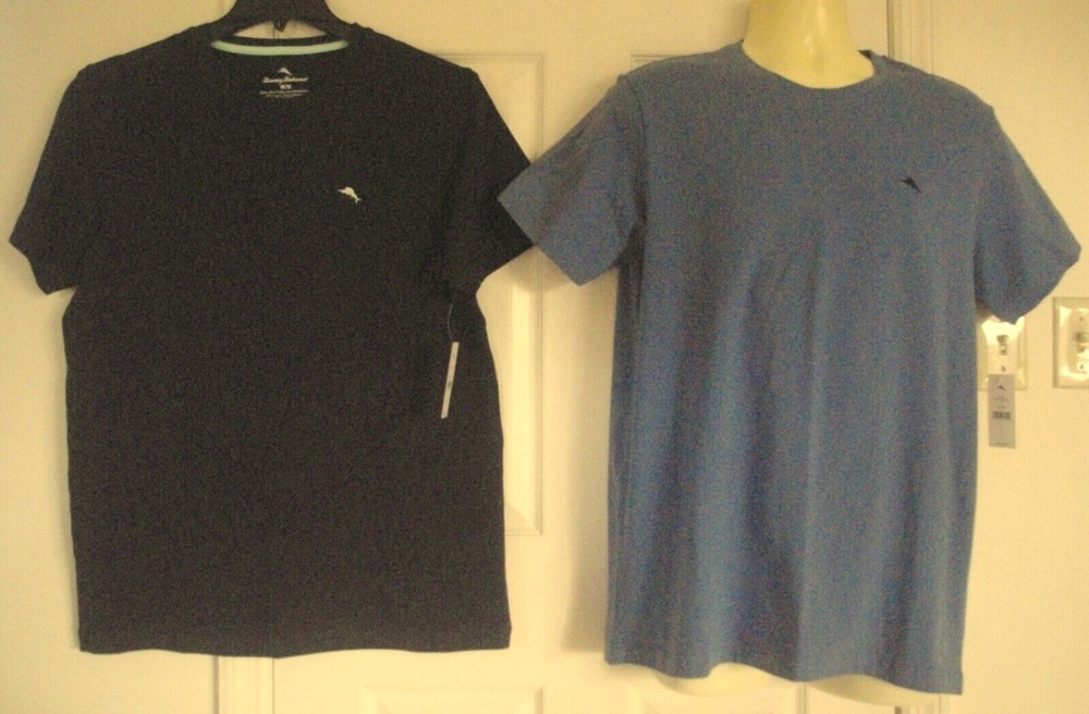 NWT Tommy Bahama S/S Crew Neck Cotton Blend Navy Or Blue Grid T-Shirt Sz M
