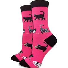 Womens Premium Comfort Animal Socks, Pink Cats, Size 4-10, Cute, Novelty, Crew