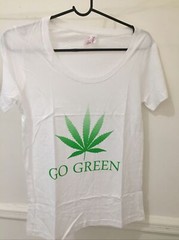 Women’s Go Green Weed White T-shirt , 100% Cotton,New ( Tear Away Label)