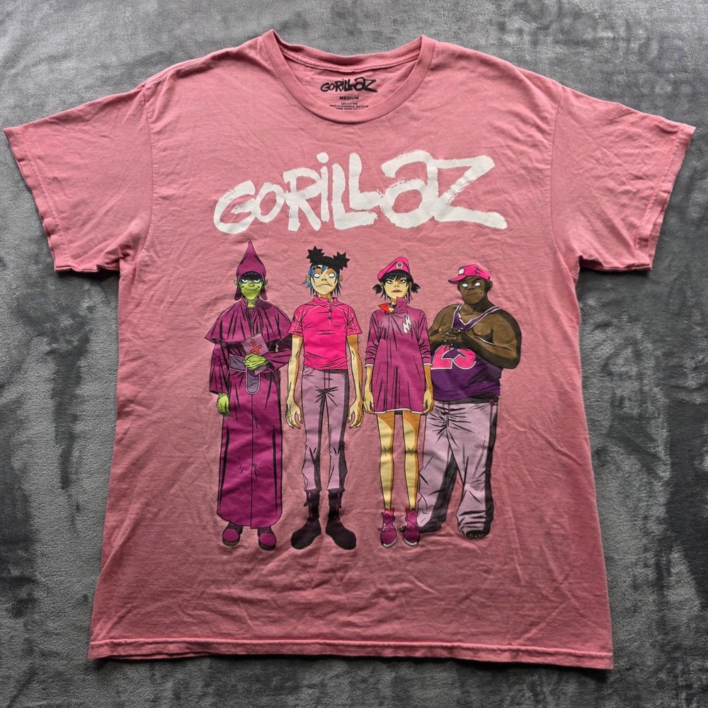 Gorillaz Graphic T-Shirt Medium Pink Mens Regular Fit Cotton Band Music Tee