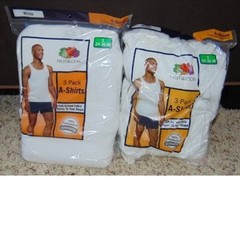 Mens Tank Tops Small 6 Pc White Ribbed A-Shirts Tagless Fruit Of The Loom