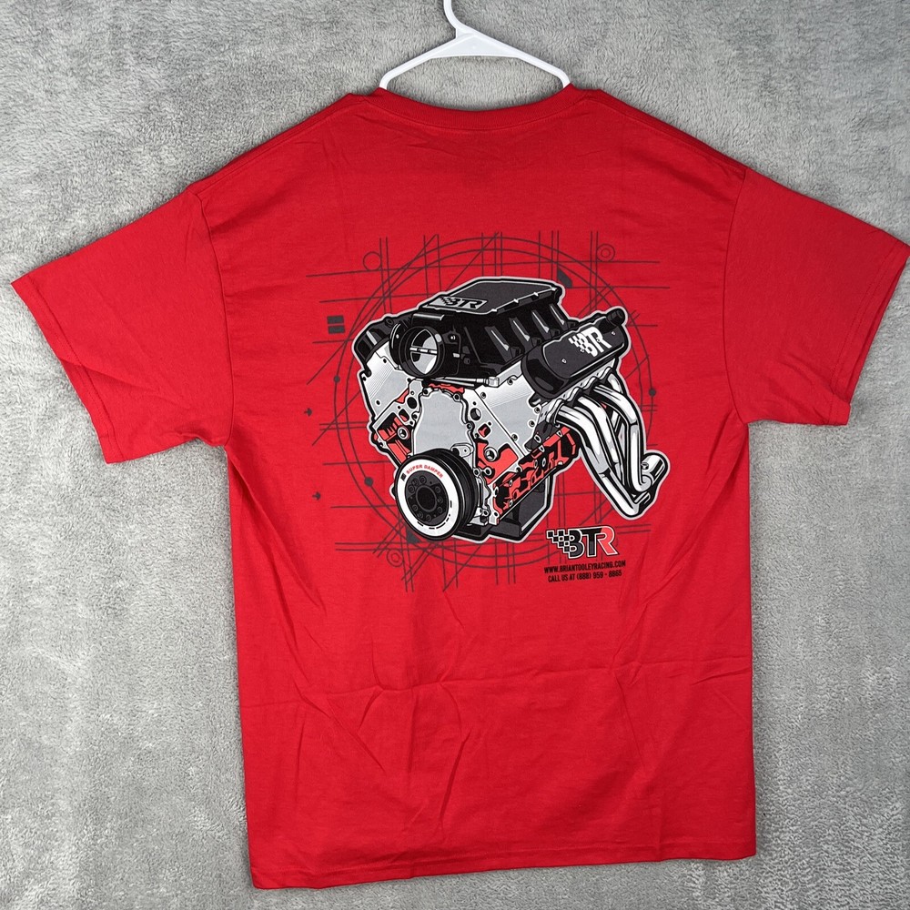 Brian Tooley Racing T shirt size large Graphic Engine Racing T Motor Gas Oil