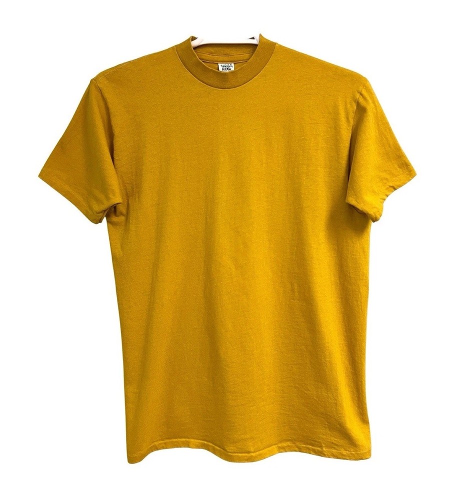 Vintage 70s Jockey Life Sun T Shirt Mustard Yellow Tee Mens XL Made in USA