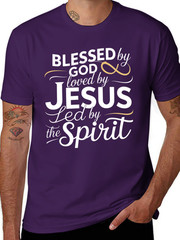 Men’s Religious Faith T-Shirt – “Blessed by God, Loved by Jesus, LED by the Spir