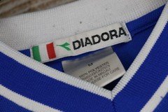 VINTAGE Diadora Mens Sz Medium V-Neck Short Sleeve Jersey Shirt Blue Bulldogs