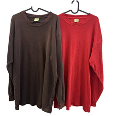 Lot (2) City Lab Classic Waffle Thermal Long Sleeve Brown/Red Shirt Mens XL