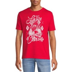 HOLIDAY TIME MEN’S HANGING WITH CLAUS GRAPHIC T-SHIRT RED L (42-44) NWT [CHR24]