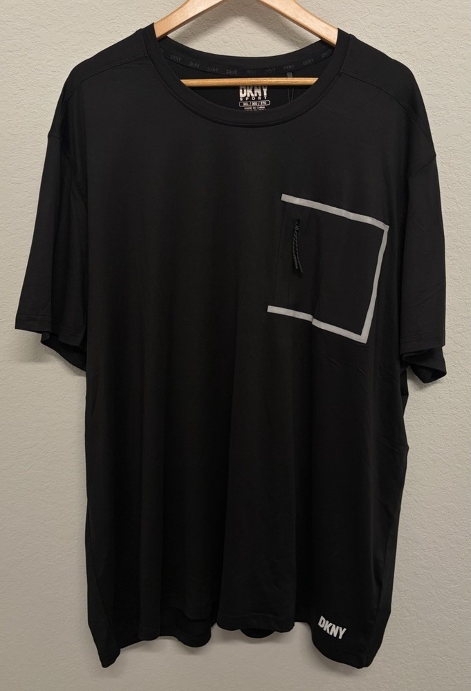 DKNY ​Logo Zip Pocket Men’s 3XL T-Shirt Black Light Weight Reflective Pocket