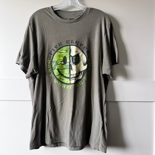 5.11 Tactical Mens Gray Graphic T-Shirt Skull Smiley Face Don’t Worry Be Ready L