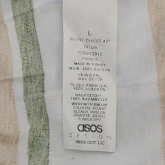Asos Design Actual Striped T-Shirt Mens Size L White Green Tan Long Sleeve