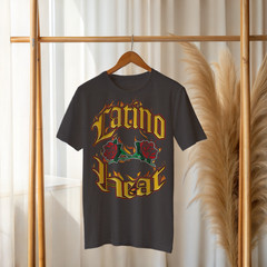 Latino Heat Shirt Chicano Style Flame Roses T-Shirt Hispanic Pride Tee A391