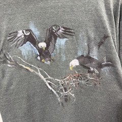Vintage 90s Mens Hand Painted Eagle Green Turtleneck Long Sleeve Shirt Size L