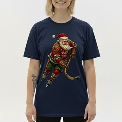 Vintage Santa Hockey T-Shirt North Pole Jersey Christmas Holiday Sports Sweater