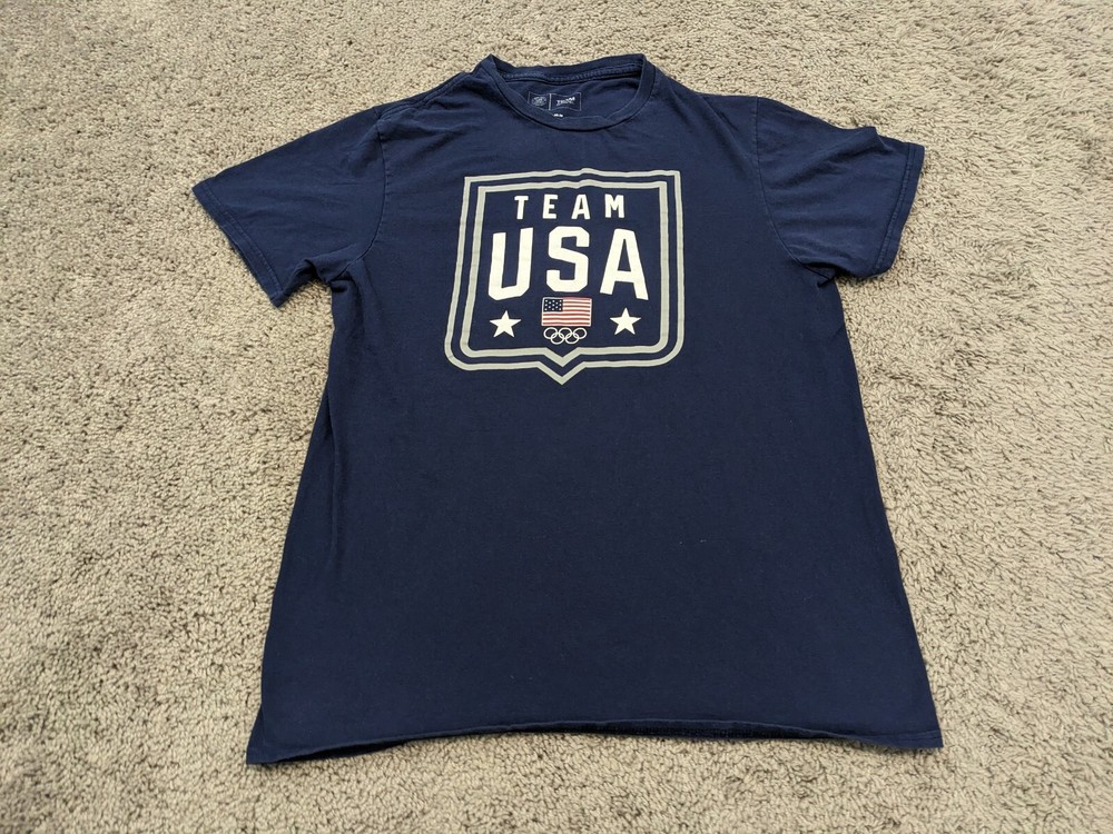 Team USA T Shirt Mens Medium Blue USA Flag Short Sleeves Cotton Team Apparel Tee