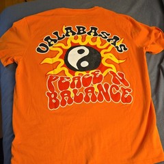 Valabasas Vintage Flame Yin Yang Orange Graphic Cotton Crew Tee L Double-Sided