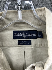 Ralph Lauren Button Up Shirt Mens Large Blake Fit Cotton Beige Pony