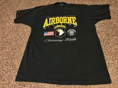 Vintage 90s Single Stitch T-Shirt Mens XL Black Faded US Army Airborne Division