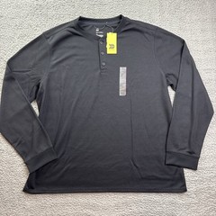 All In Motion Shirt Mens XXL Black Waffle Henley Thermal Long Sleeve NWT