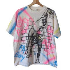 VTG 80s 90s Graffiti Spray Paint Basketball BIG Large T-Shirt All Over Print