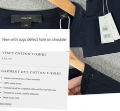NEW Vince Shirt Mens Large Navy Cotton Garment Dye Crewneck Tee FLAWED