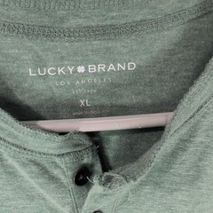Lucky Brand Los Angeles XL T Shirt Henley Men V Neck Short Sleeve Green