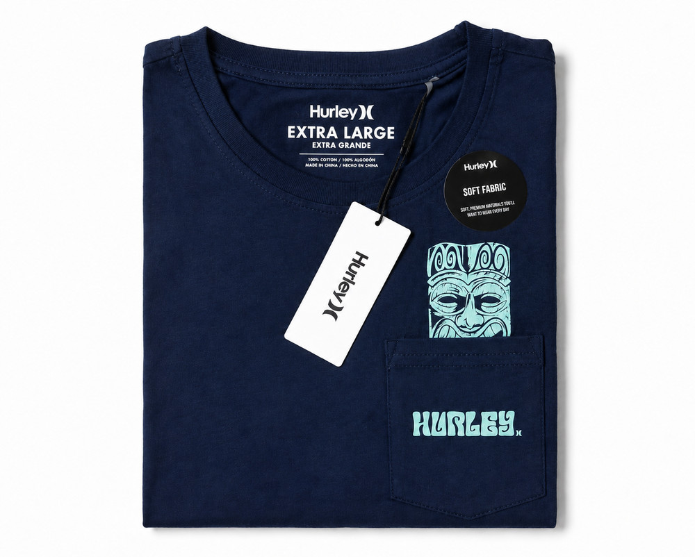 Hurley Men’s Navy Everyday T-Shirt Short Sleeve with Soft Cotton Pocket Size XL