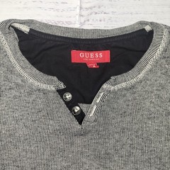 Guess Henley Shirt Mens Medium Gray Black Thermal Waffle Knit Long Sleeve FLAW