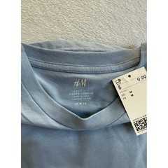 H&M T-Shirt Mens Medium Blue Cotton Blend Long Fit Curved Hem Short Sleeve Tee