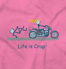 Life is Crap Biker Babe Funny Biking Fail Mens Short Sleeve Crewneck Tee