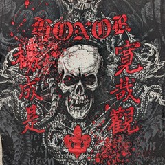 Y2K Raw State Skull Honor Men’s Small Shirt Black Red Foil Affliction Style AOP
