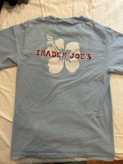 Trader Joe’s Logo Graphic Dusty Blue Cotton Knit Double-Sided Short Sleeve Tee S