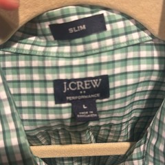 J Crew Slim Performance Large Button Up Shirt Green Plaid