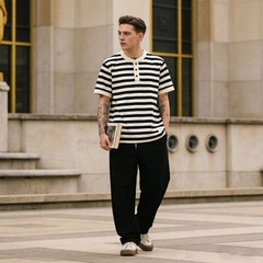 Mens Sailor’s Shirt Striped T-Shirt Retro Classic Henry Short Sleeve Cotton TEE