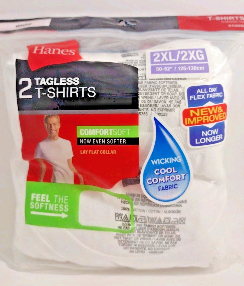 Hanes Cool DRI TAGLESS® Men`s T-Shirt (Pack of 2) White size 2XL/2XG/2TG 50-52