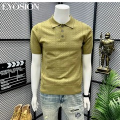 Men Vintage Jacquard Knitted Hollow Out Summer Short Sleeve Sweater Chic Tops