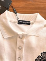Dolce&Gabbana Men T shirt Pique Cotton Polo Neck Silver Embroidery T-shirt
