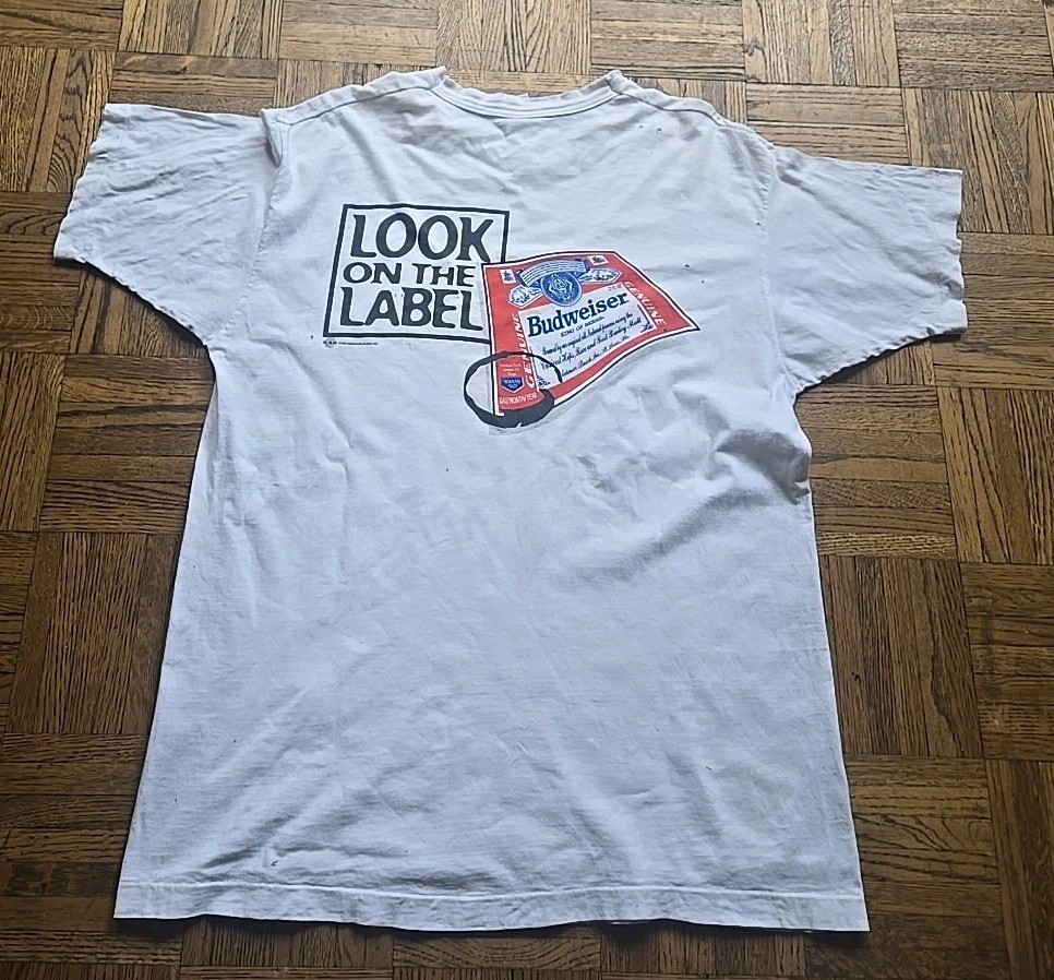 Vintage 1996 Budweiser Born On Date Look At Label White T-Shirt Made USA XL FOTL