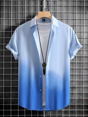 Men Hawaiian Shirt Gradient 3D Print Short Sleeve Streetwear Loose Fit Casual