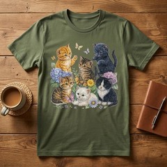 Cat Flower Floral Cute Kitten Vintage Flowers Art Cat Lover T-Shirt TA79