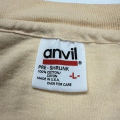 Vtg 90s Chesapeake Bay Virginia Anvil Mens Shirt L Beige Dock Nature Scene USA