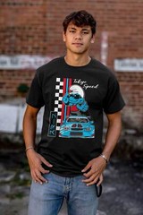The Smurf Kanji Tokyo Speed Racecar Driver Mens Casual Crewneck T Shirts Tees