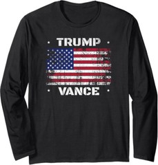 Trump Vance Distressed US Flag Election President Fan Long Sleeve Tshirt