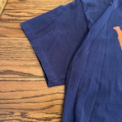 Vintage 90s Nike Blue Graphic SPELLOUT Logo T-Shirt Men’s Large Orange Lettering